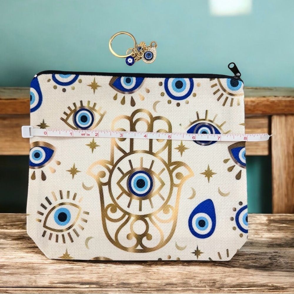 Hamsa Eye Pattern Pouch with Keychain - Picture 2 of 3